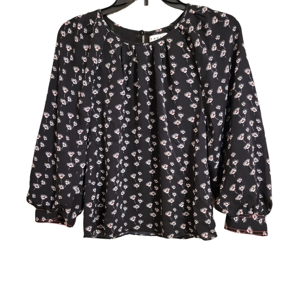 Tanya Taylor Silk Floral Black Cropped Blouse - Picture 1 of 7